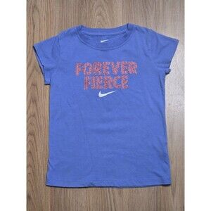 Nike Shirt Girls 6X Light Blue Over Forever Fierce Swoosh Cotton Short Sleeve
